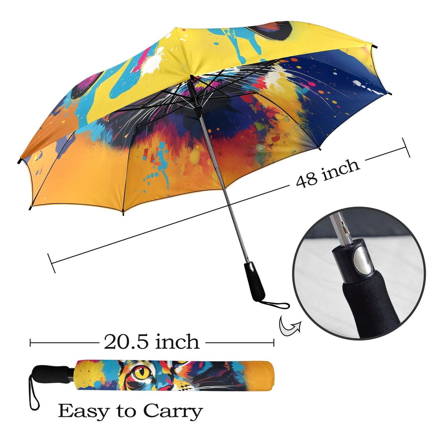 Colorful Cat Design Semi-Automatic Foldable Umbrella - One size - Accessories
