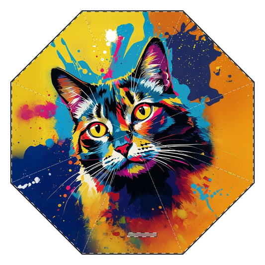 Colorful Cat Design Semi-Automatic Foldable Umbrella - One size - Accessories