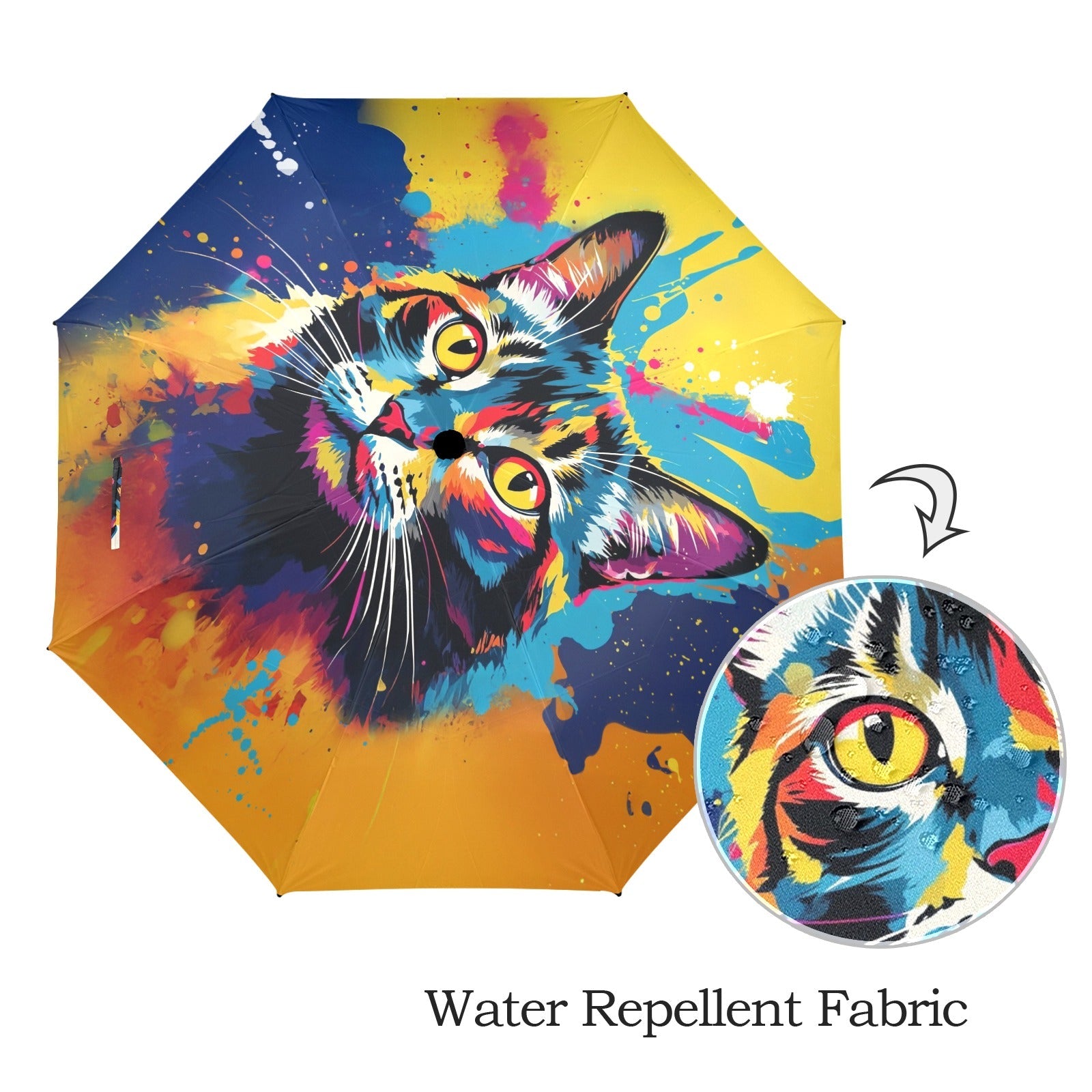 Colorful Cat Design Semi-Automatic Foldable Umbrella - One size - Accessories