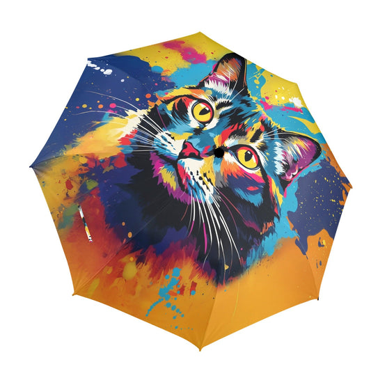 Colorful Cat Design Semi-Automatic Foldable Umbrella - One size - Accessories