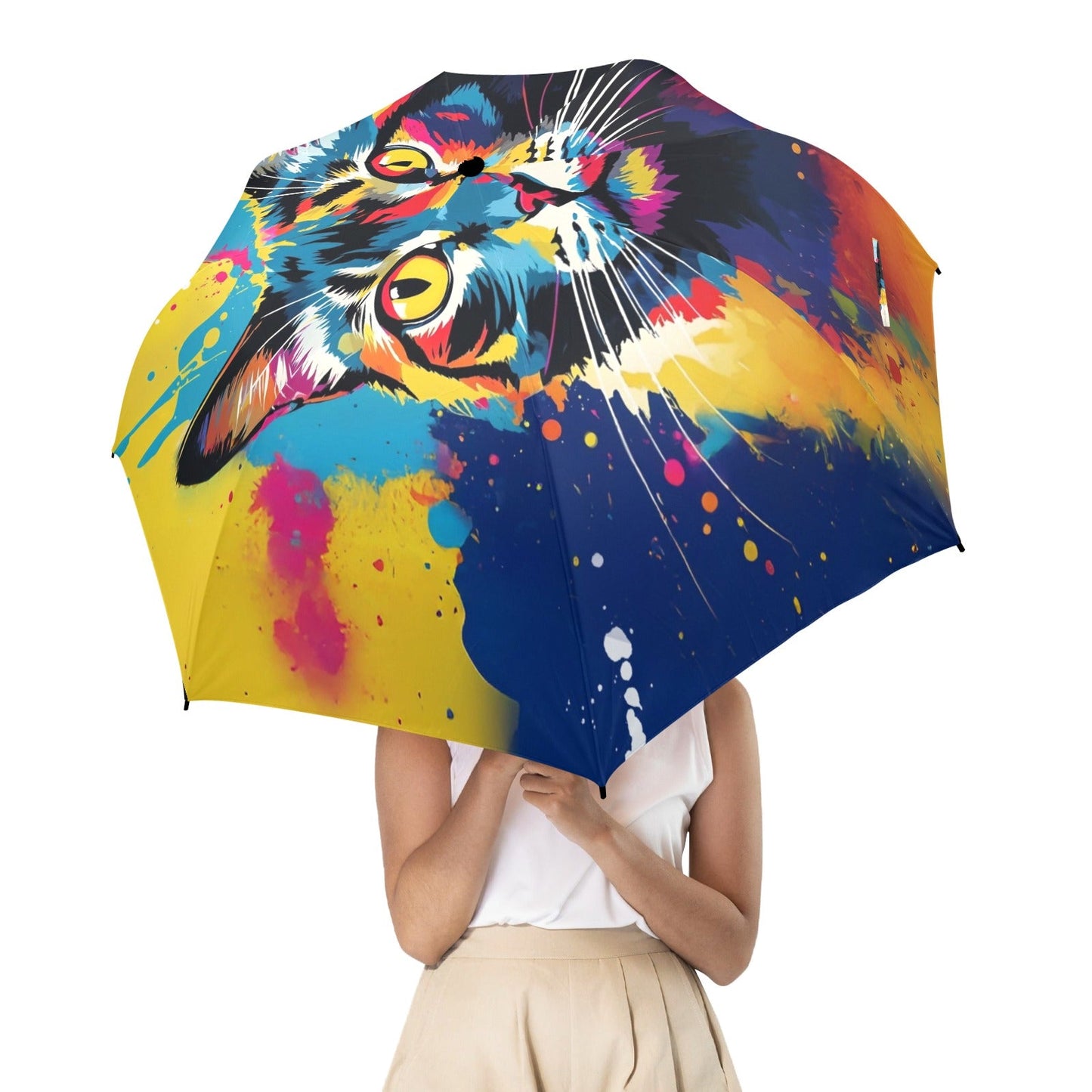 Colorful Cat Design Semi-Automatic Foldable Umbrella - One size - Accessories