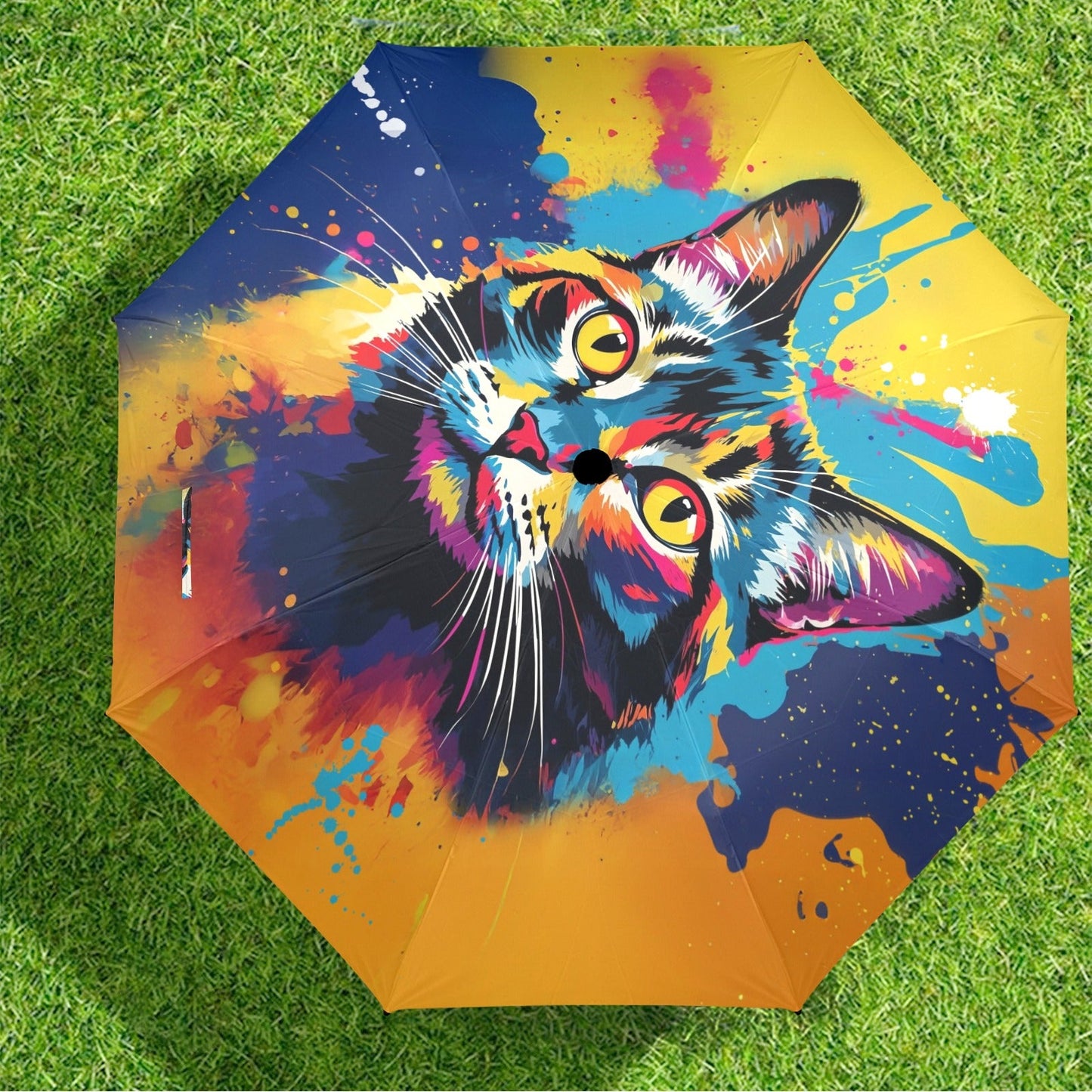 Colorful Cat Design Semi-Automatic Foldable Umbrella - One size - Accessories
