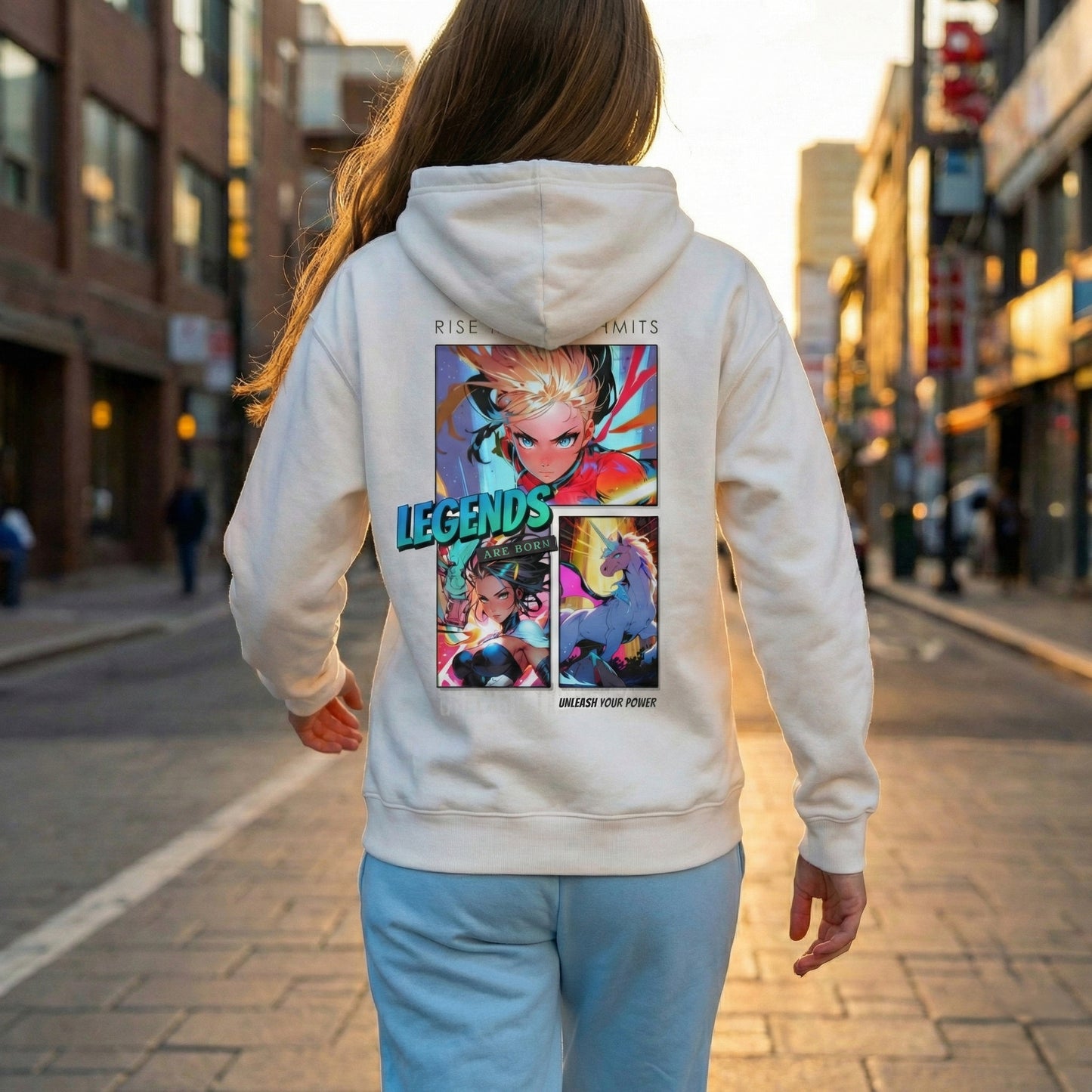 Legends Anime Collage Hoodie — "Rise Beyond Limits" Graphic Sweatshirt