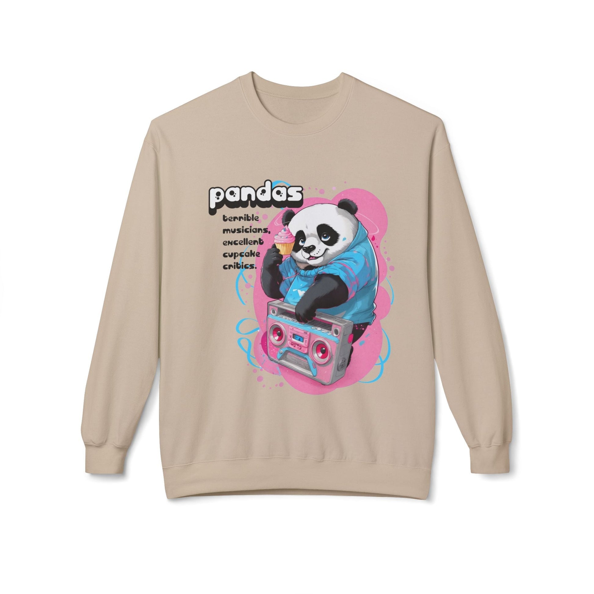Cool Panda Boombox Sweatshirt - Funny Music Lover Crewneck - Sand / S - Sweatshirt