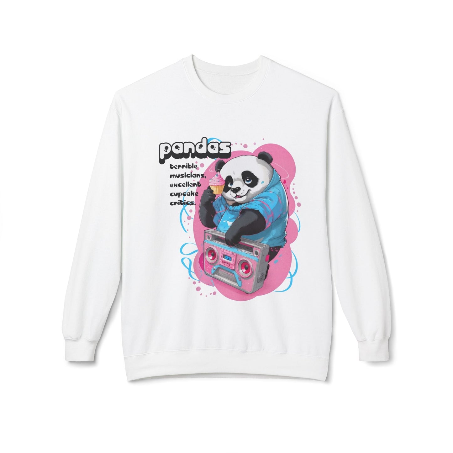 Cool Panda Boombox Sweatshirt - Funny Music Lover Crewneck - White / S - Sweatshirt