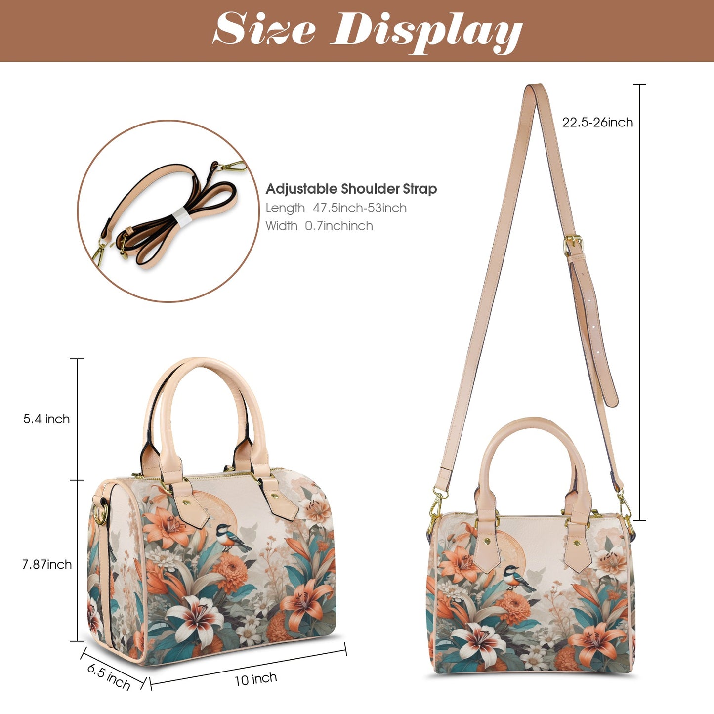 Elegant PU Leather Handbag with Floral & Bird Print
