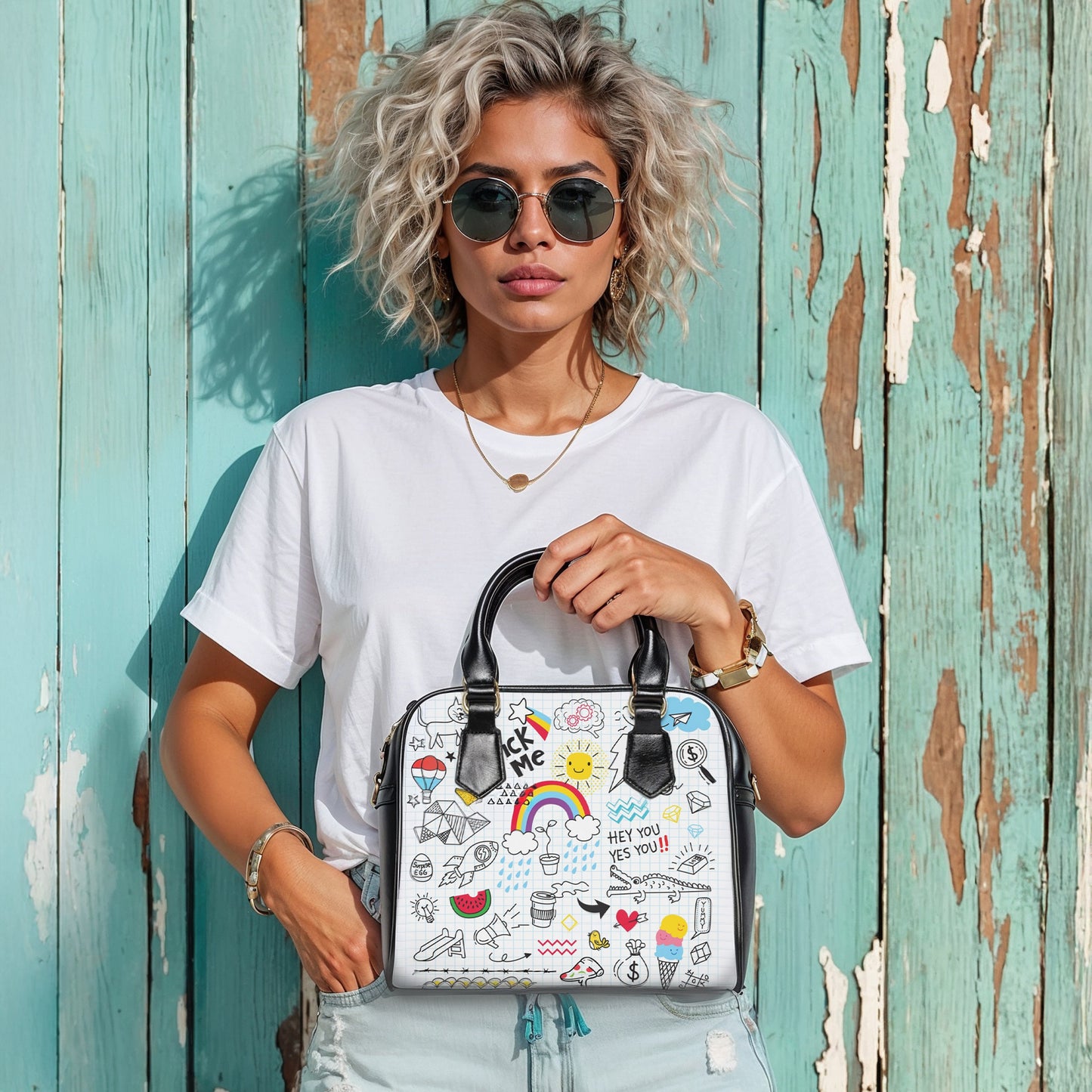 Shoulder Handbag - Doodles