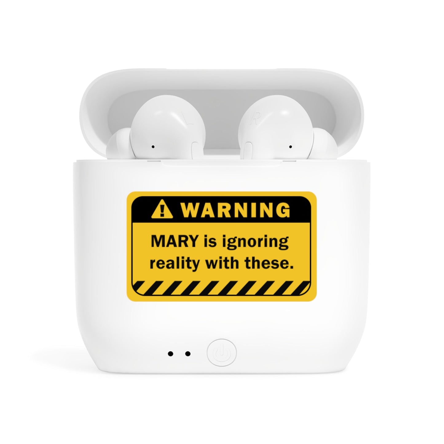 Earbuds | Funny Warning Sign Customizable Name - White / One size - Accessories