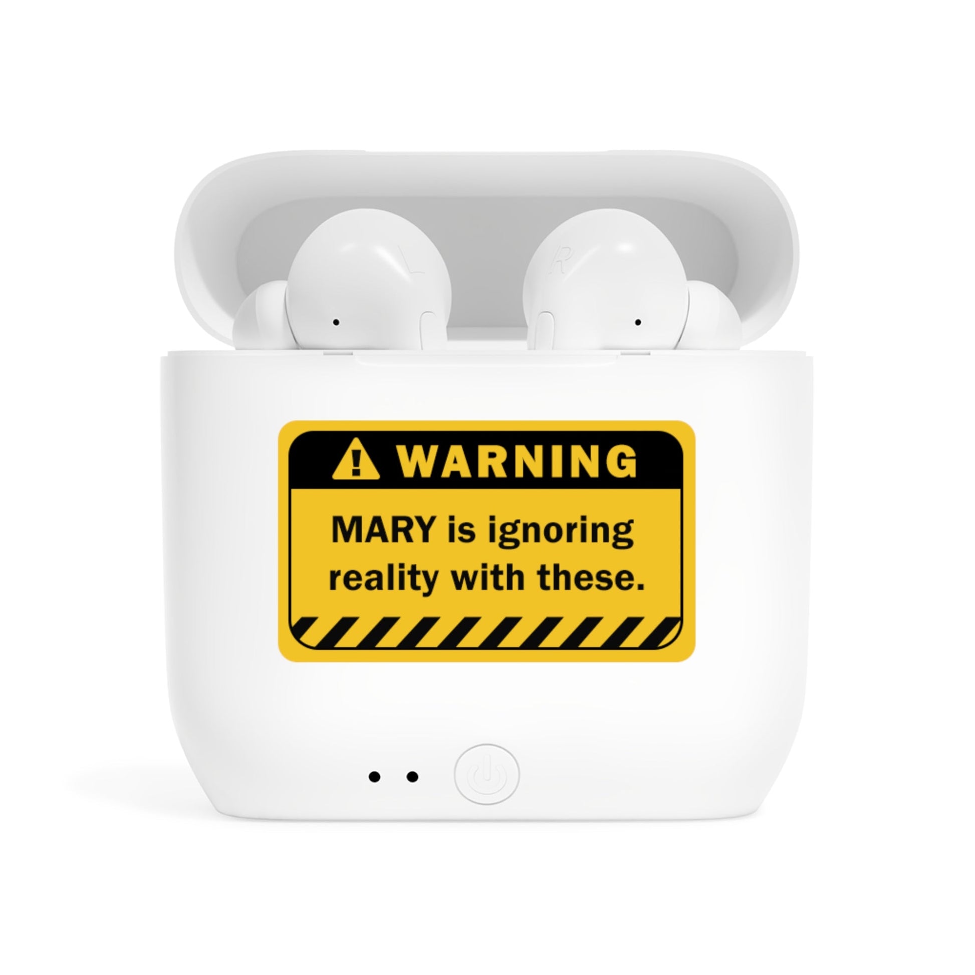 Earbuds | Funny Warning Sign Customizable Name - White / One size - Accessories