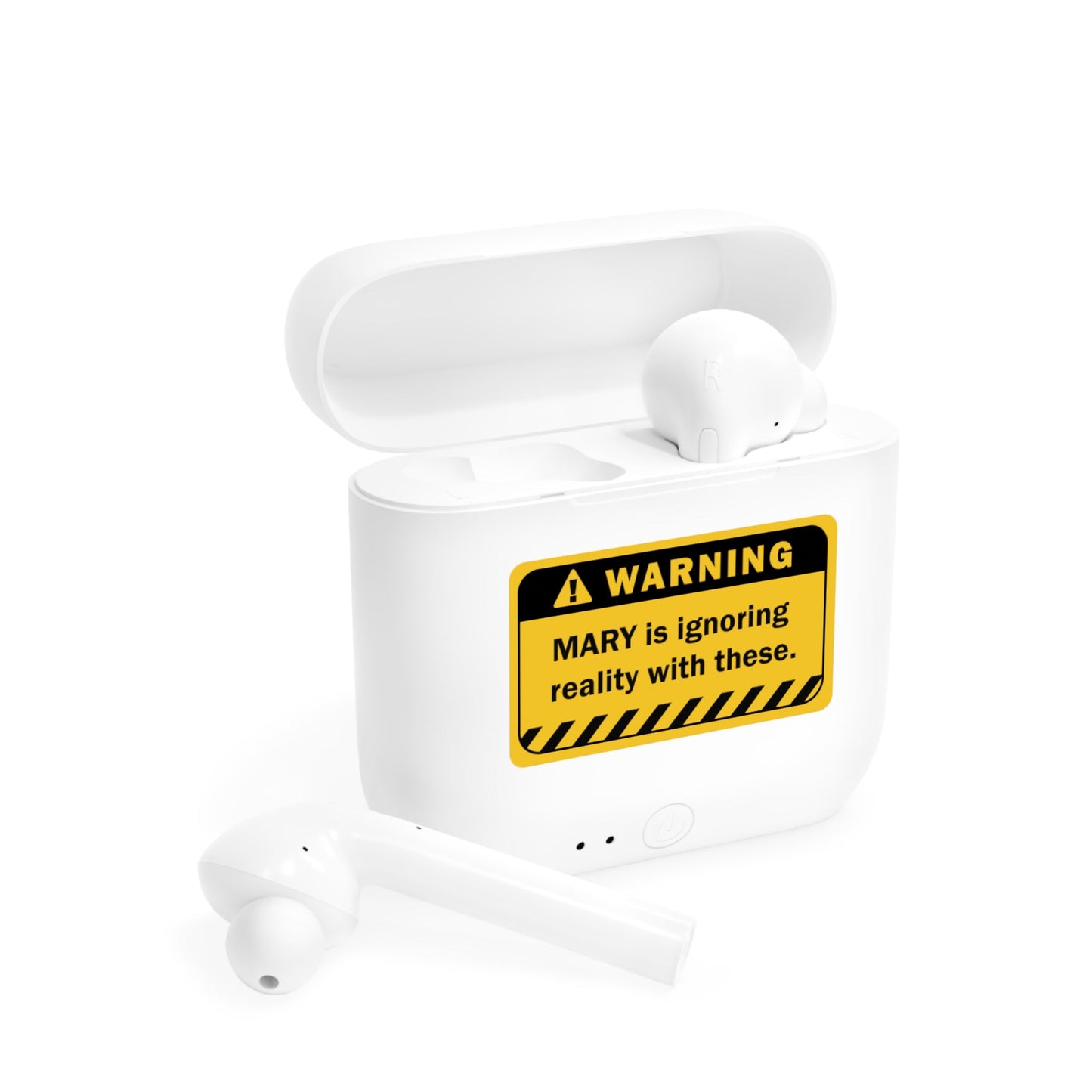 Earbuds | Funny Warning Sign Customizable Name - White / One size - Accessories