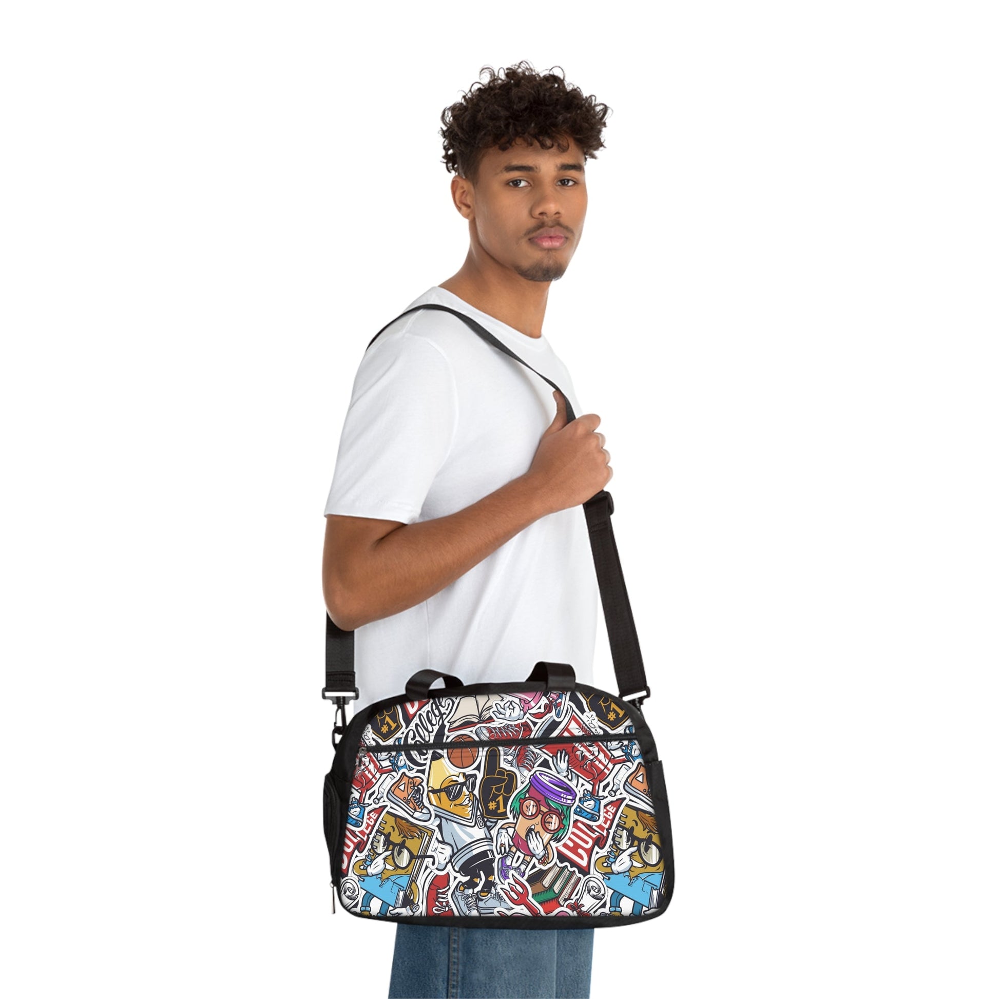 Fitness Handbag - Doodle Comicscape - 12.4’’ x 13.3’’ / Black - Bags