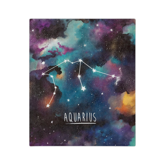 Fleece Blanket - Aquarius Zodiac Celestial Design - 60’’ × 50’’ - Home Decor