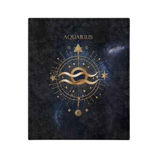 Fleece Blanket - Aquarius Zodiac Celestial Design - 60’’ × 50’’ - Home Decor