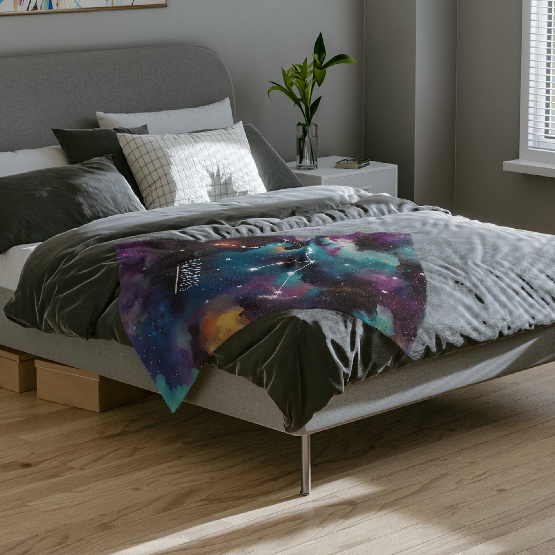 Fleece Blanket - Aquarius Zodiac Celestial Design - Home Decor