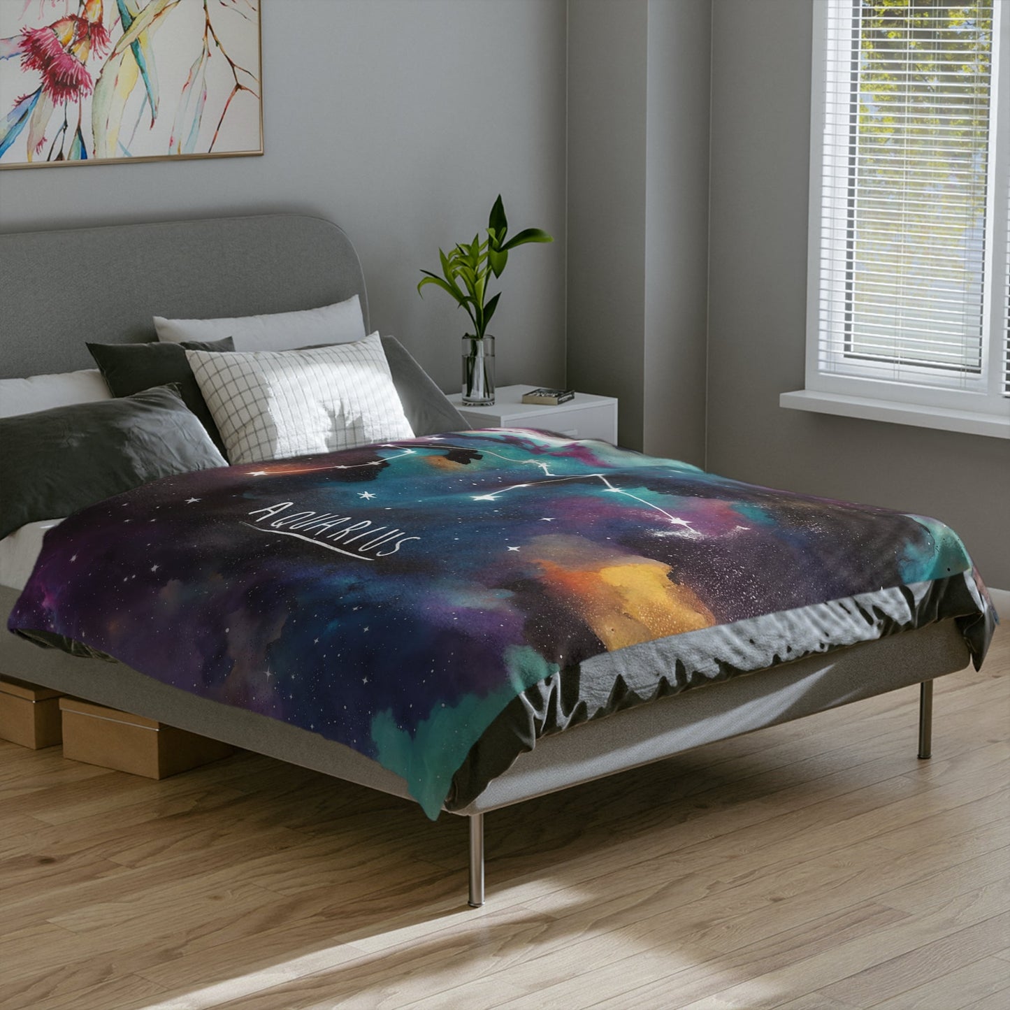 Fleece Blanket - Aquarius Zodiac Celestial Design - Home Decor