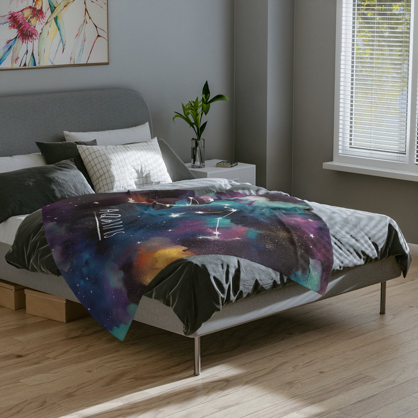 Fleece Blanket - Aquarius Zodiac Celestial Design - Home Decor