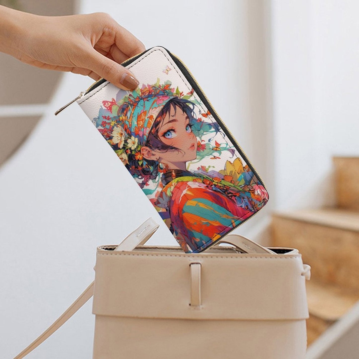 Floral Anime Muse - PU Leather Wallet - white / 19.7x10.5cm - Wallets