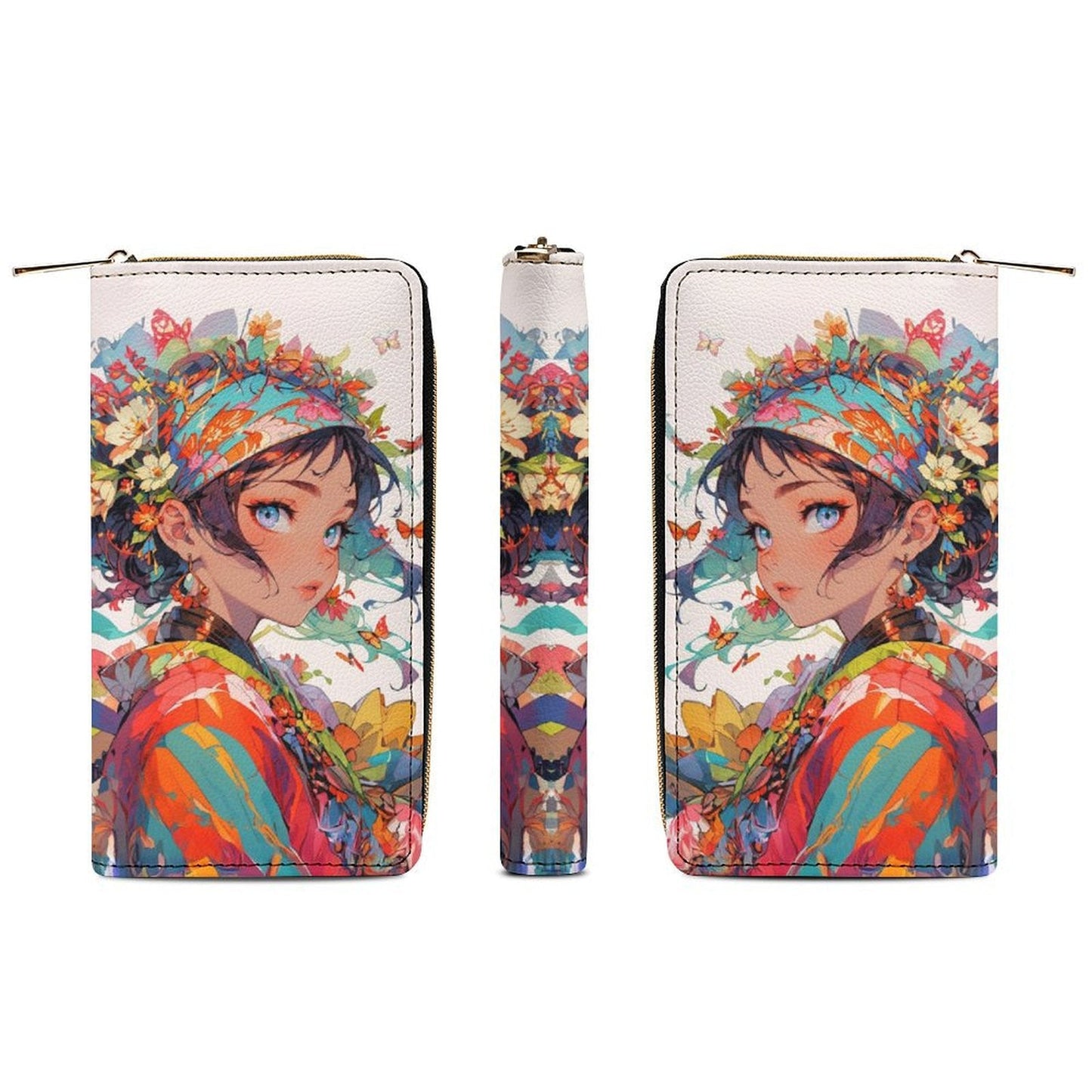 Floral Anime Muse - PU Leather Wallet - white / 19.7x10.5cm - Wallets