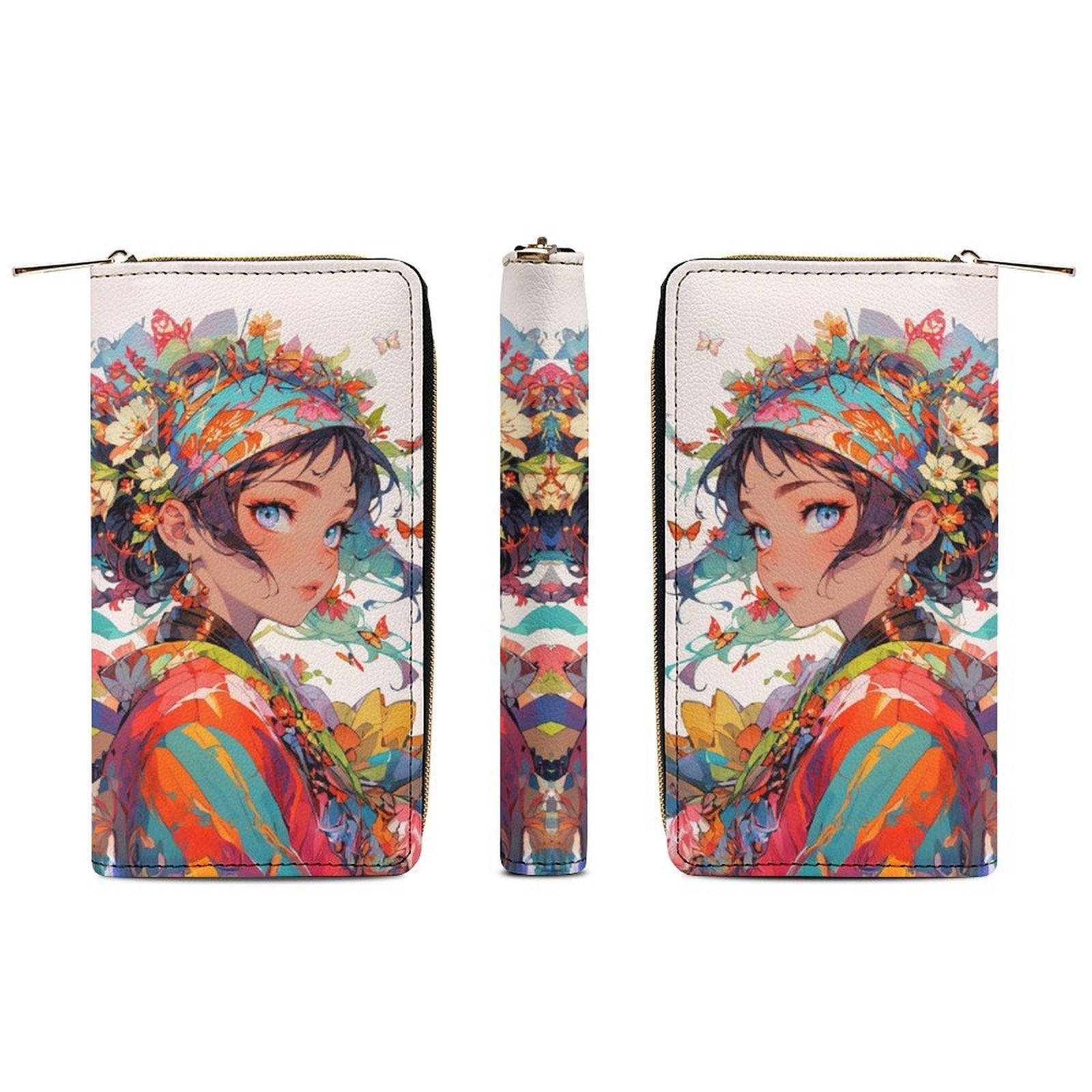 Floral Anime Muse - PU Leather Wallet - white / 19.7x10.5cm - Wallets