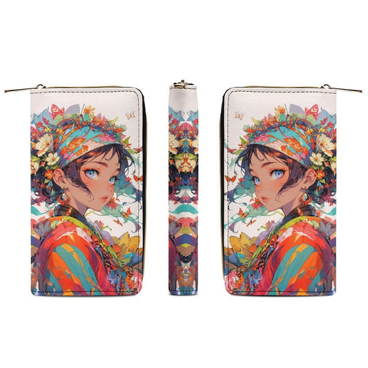 Floral Anime Muse - PU Leather Wallet - white / 19.7x10.5cm - Wallets