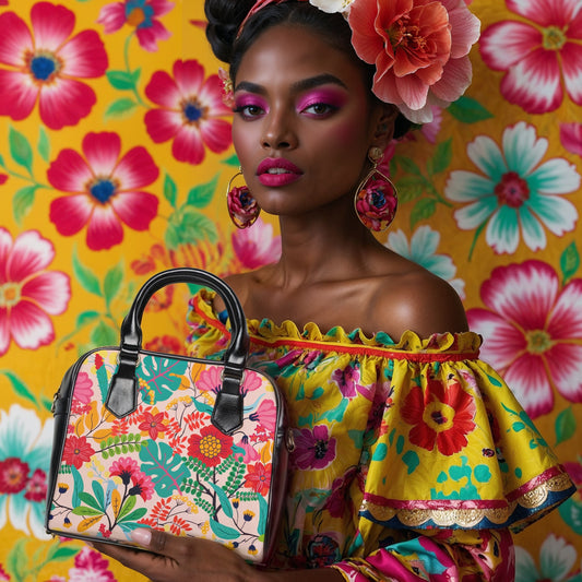 Floral Vegan Leather Shoulder Handbag with Elegant Floral Pattern