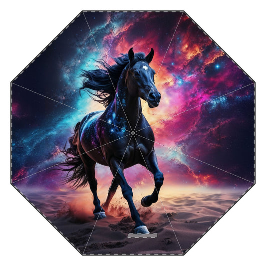 Foldable umbrella - Majestic Black Horse Design - One size - Accessories