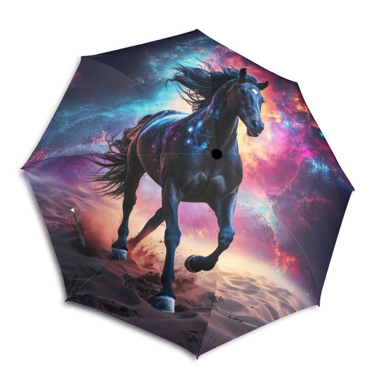 Foldable umbrella - Majestic Black Horse Design - One size - Accessories