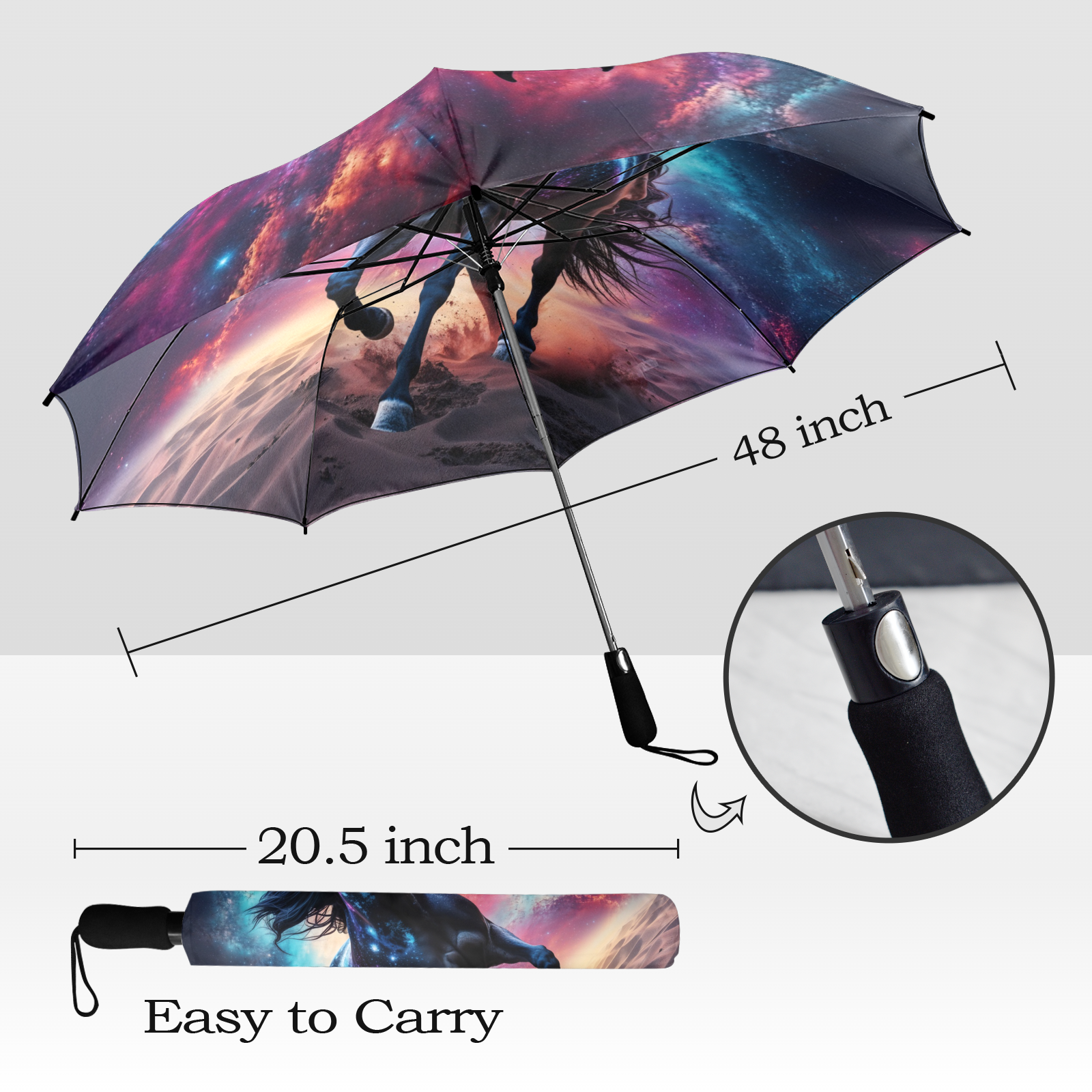 Foldable umbrella - Majestic Black Horse Design - One size - Accessories