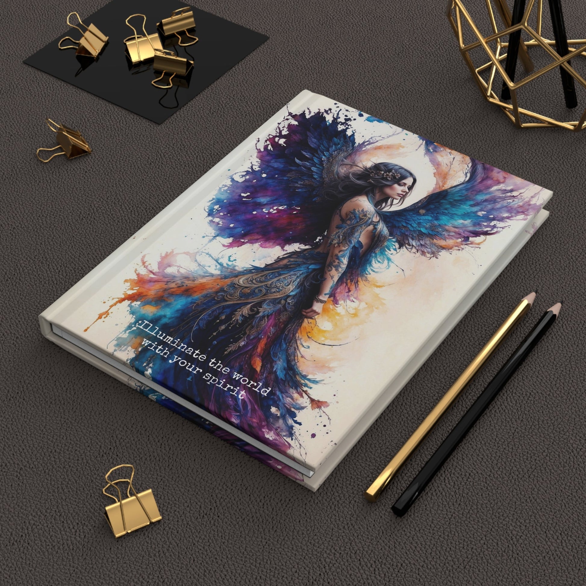 Hardcover Journal Matte - Angel Woman Watercolor Portrait Artistic Notebook A5 - Journal - Paper products