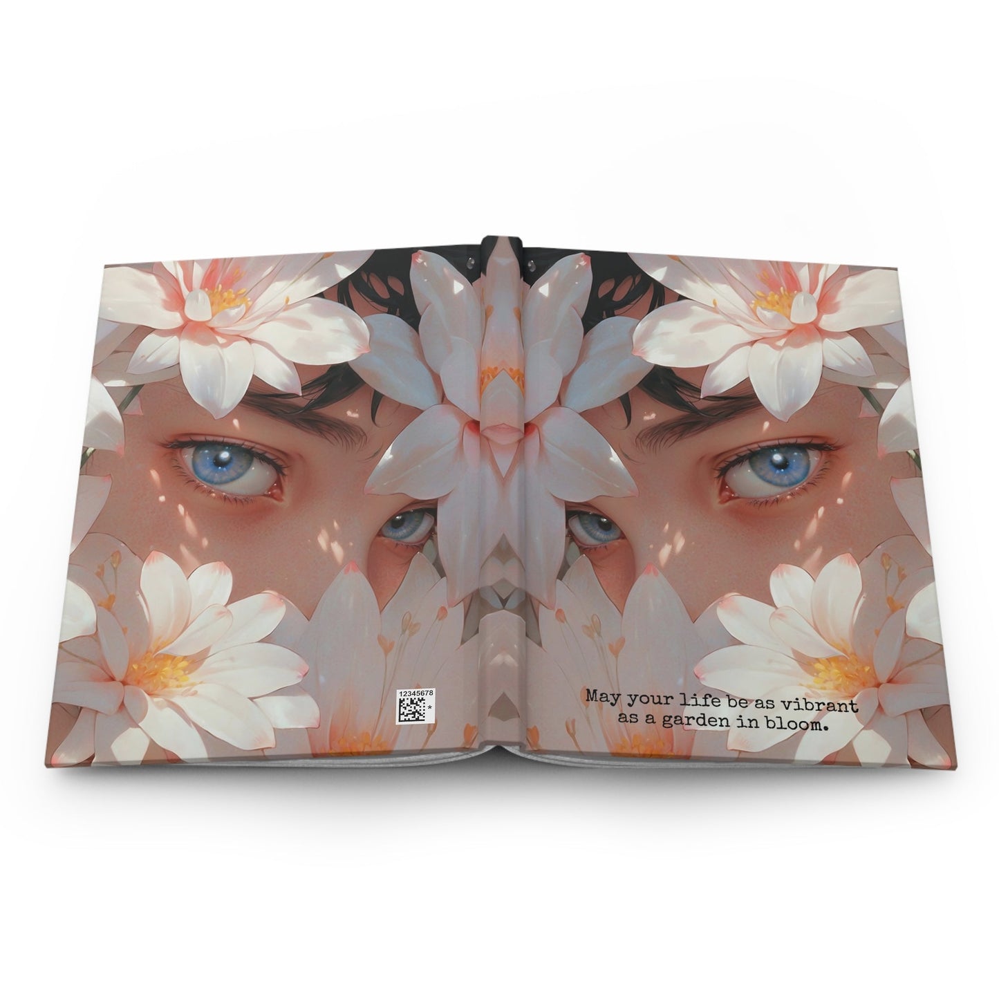 Hardcover Journal Matte - Face Surrounded by White Flowers Art Print A5 - Journal - Paper products