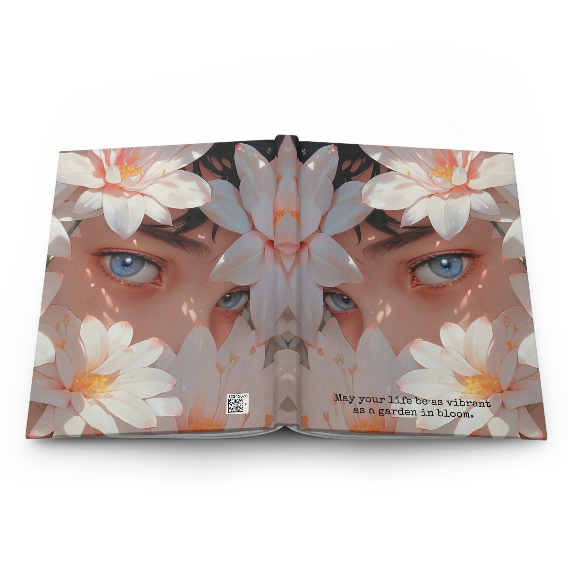Hardcover Journal Matte - Face Surrounded by White Flowers Art Print A5 - Journal - Paper products
