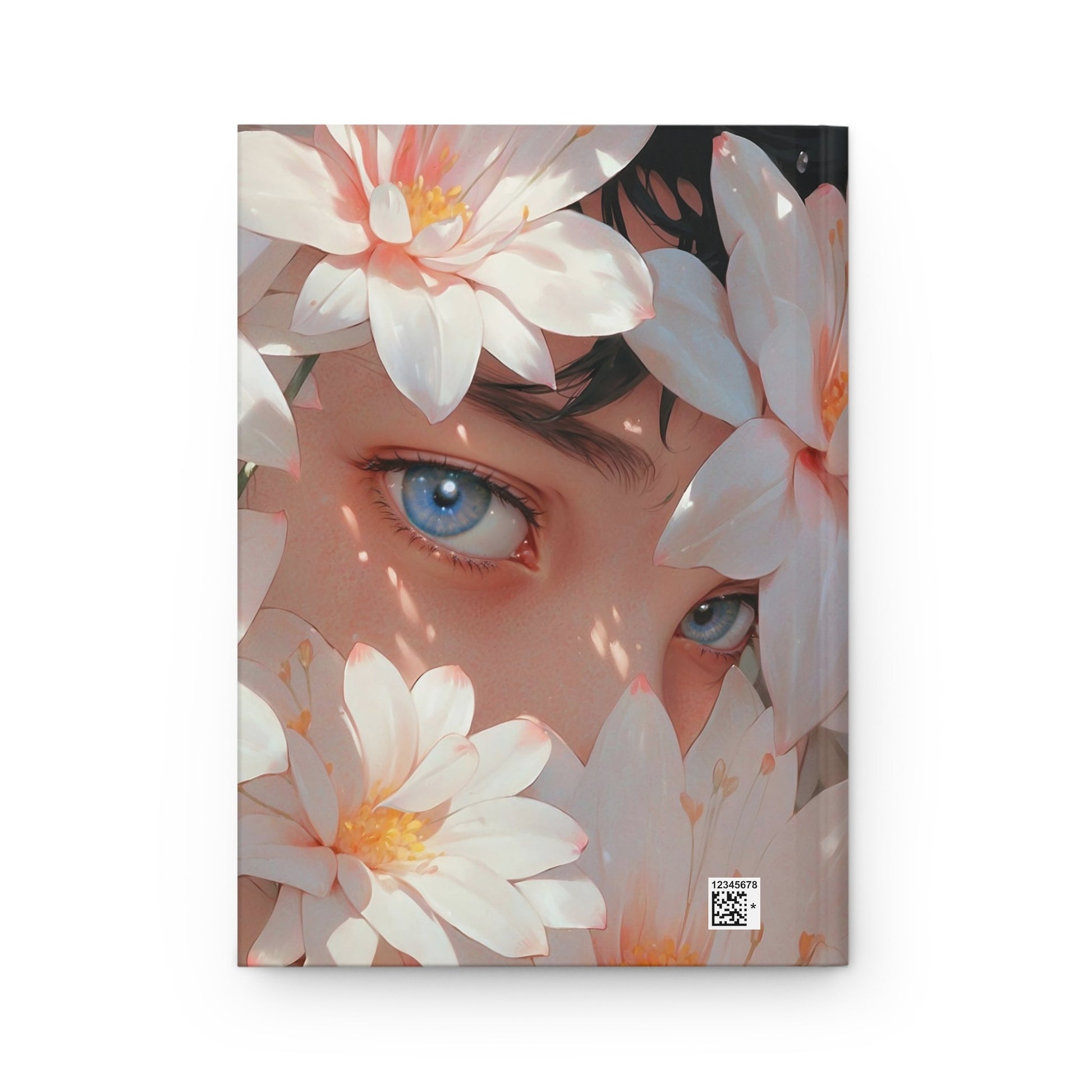 Hardcover Journal Matte - Face Surrounded by White Flowers Art Print A5 - Journal - Paper products