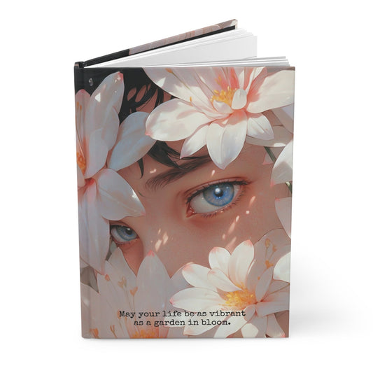 Hardcover Journal Matte - Face Surrounded by White Flowers Art Print A5 - Journal - Paper products