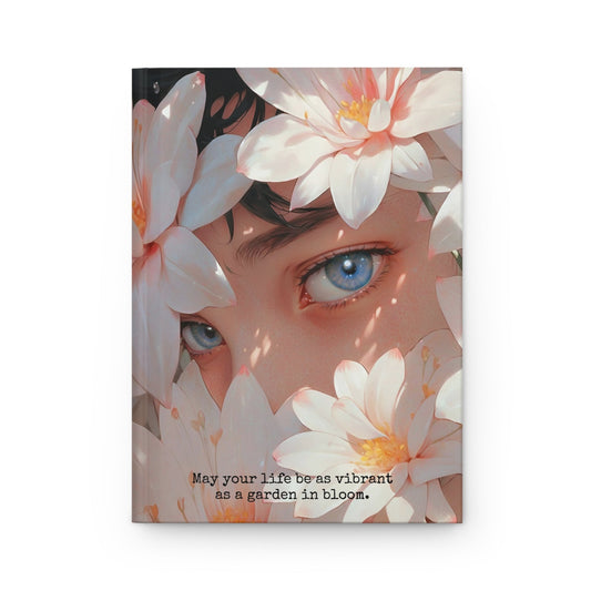 Hardcover Journal Matte - Face Surrounded by White Flowers Art Print A5 - Journal - Paper products