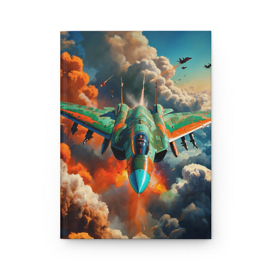 Hardcover Journal Matte - Featuring Fighter Jet in Clouds Illustration A5 - Journal - Paper products
