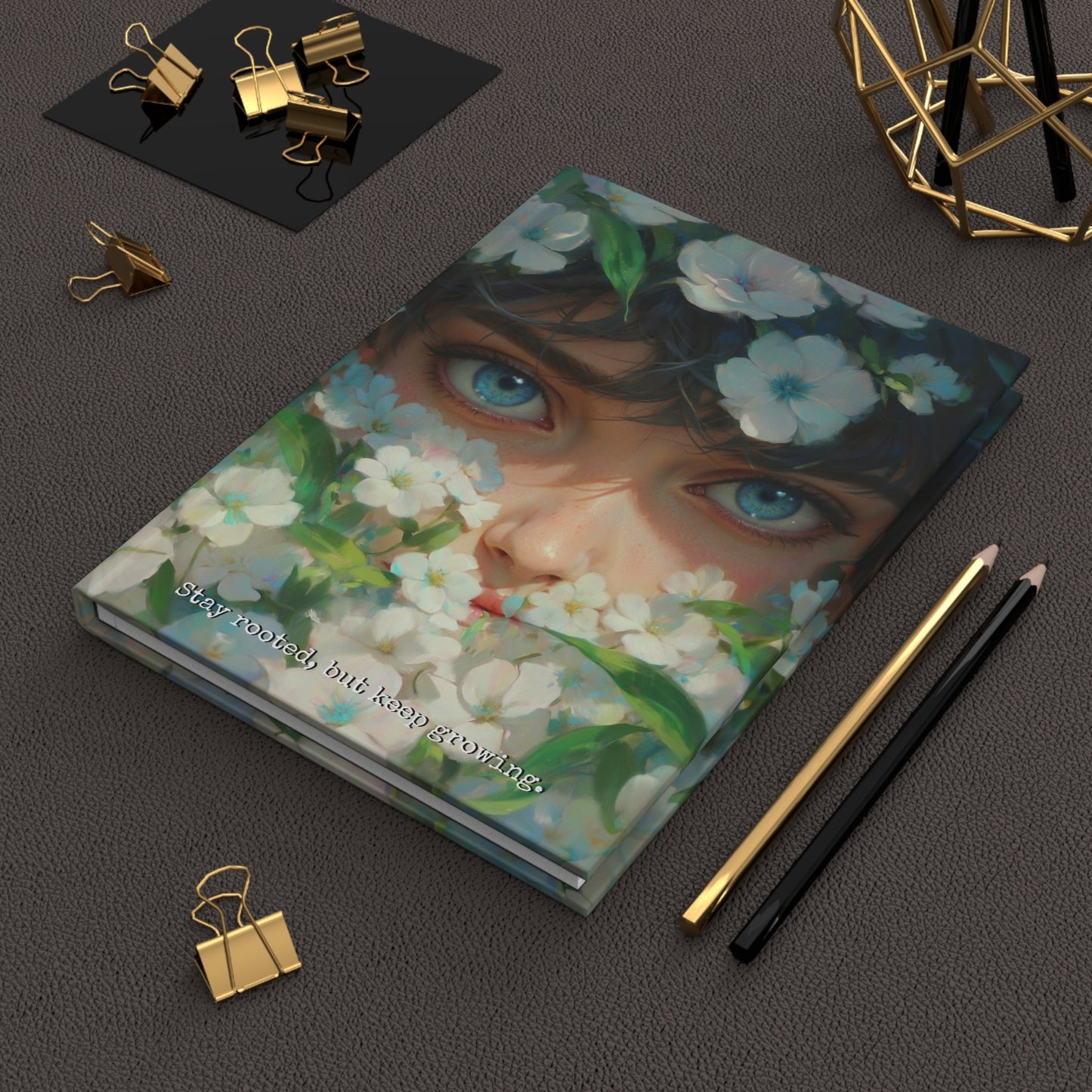Hardcover Journal Matte - Illustrated Floral Face Art Print A5 - Journal - Paper products