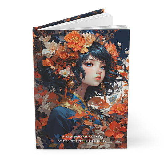 Hardcover Journal Matte - Japanese Girl in Kimono Floral Art Notebook A5 - Journal - Paper products