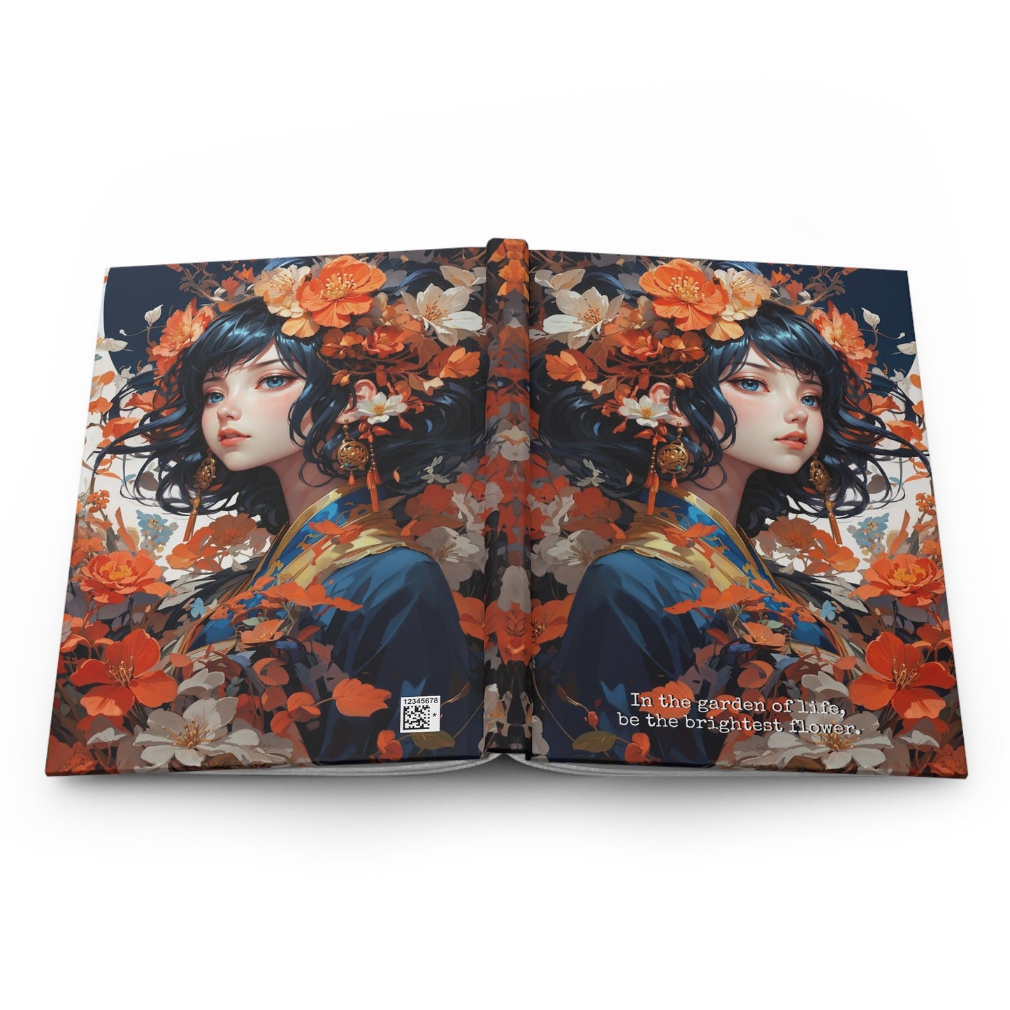 Hardcover Journal Matte - Japanese Girl in Kimono Floral Art Notebook A5 - Journal - Paper products
