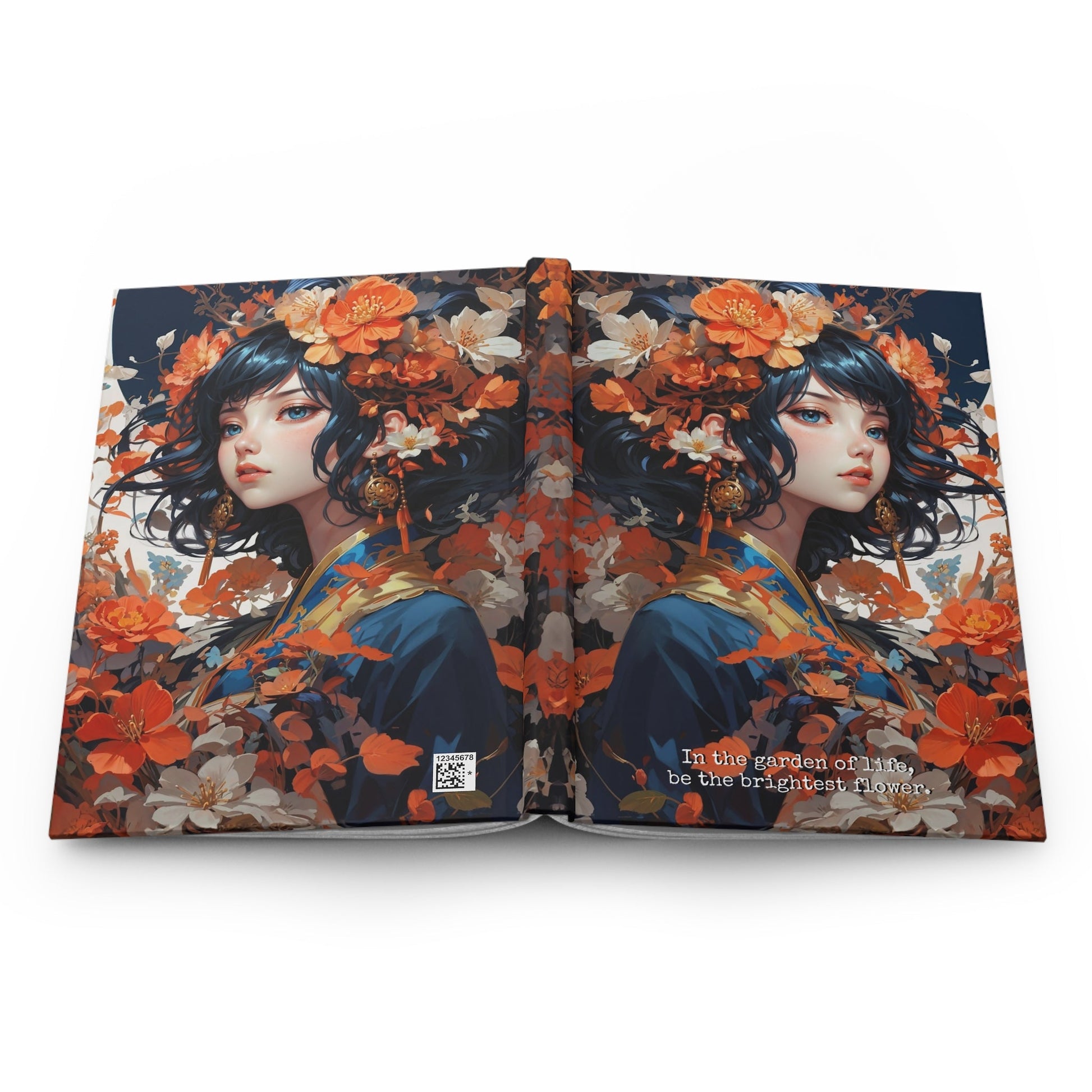 Hardcover Journal Matte - Japanese Girl in Kimono Floral Art Notebook A5 - Journal - Paper products