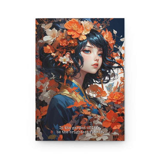 Hardcover Journal Matte - Japanese Girl in Kimono Floral Art Notebook A5 - Journal - Paper products