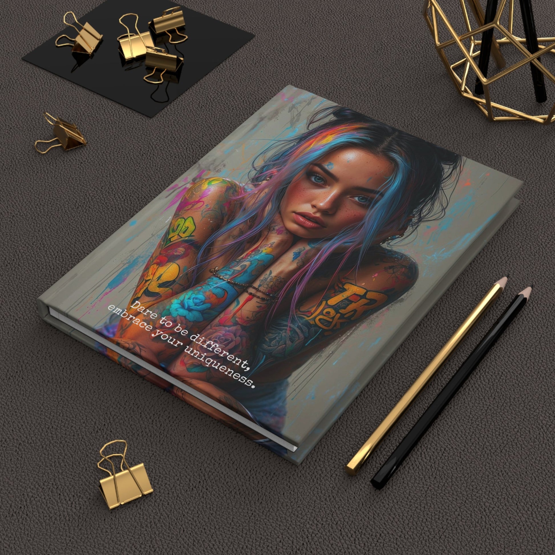 Hardcover Journal Matte - Tattooed Woman Digital Art A5 - Journal - Paper products