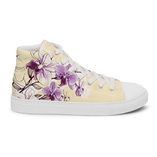 beautiful High Top Canvas Shoes! Featuring a delicate floral design in soft purple and cream tones,