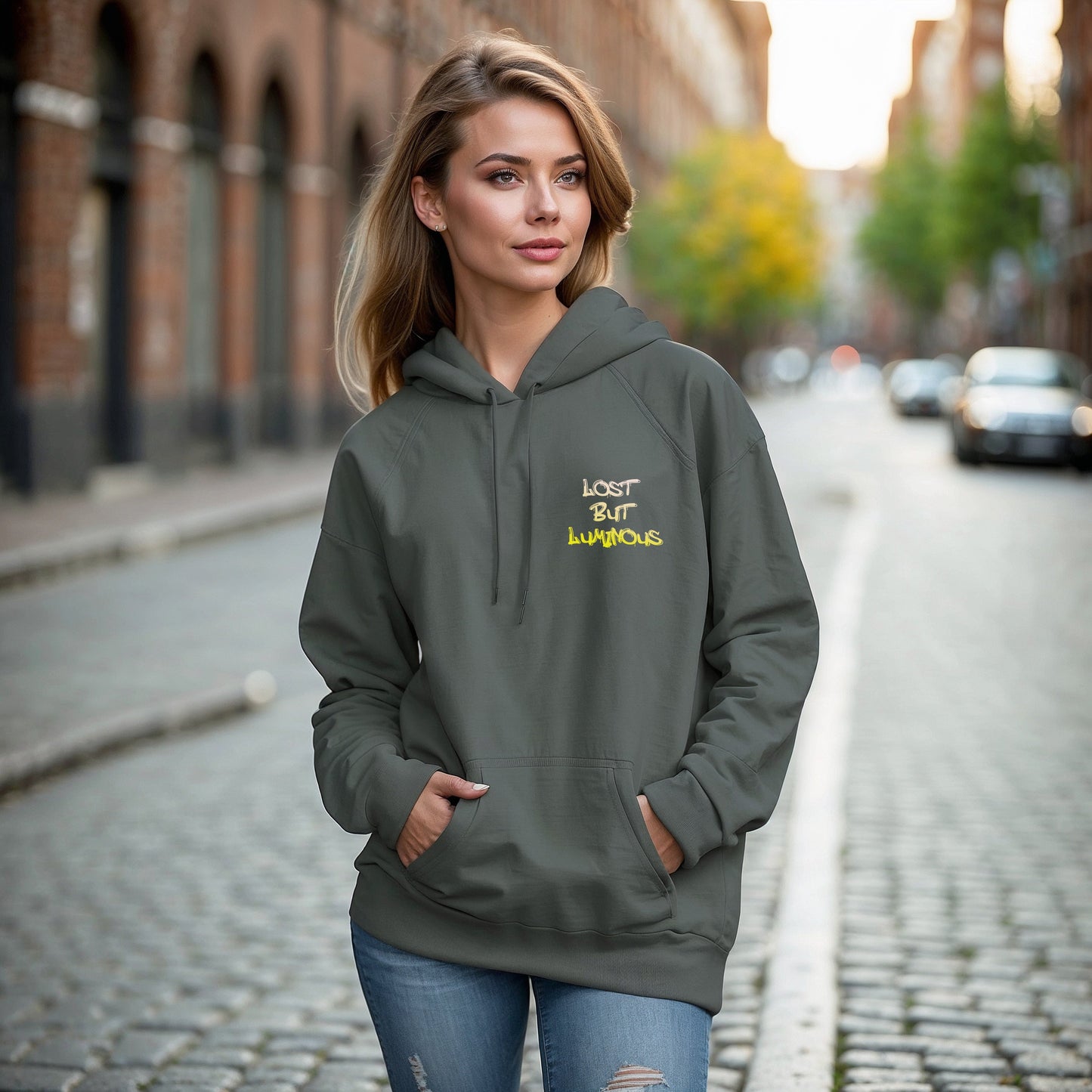 Hoodie with Cute Kitten in Rainy City Night Illustration - Hoodie