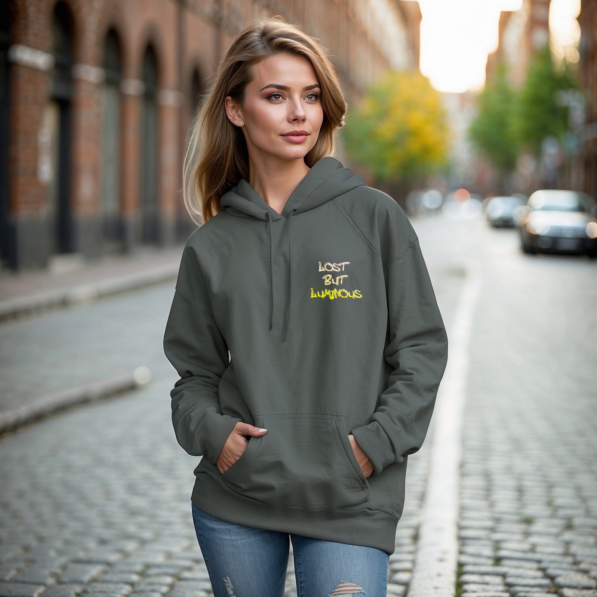 Hoodie with Cute Kitten in Rainy City Night Illustration - Hoodie