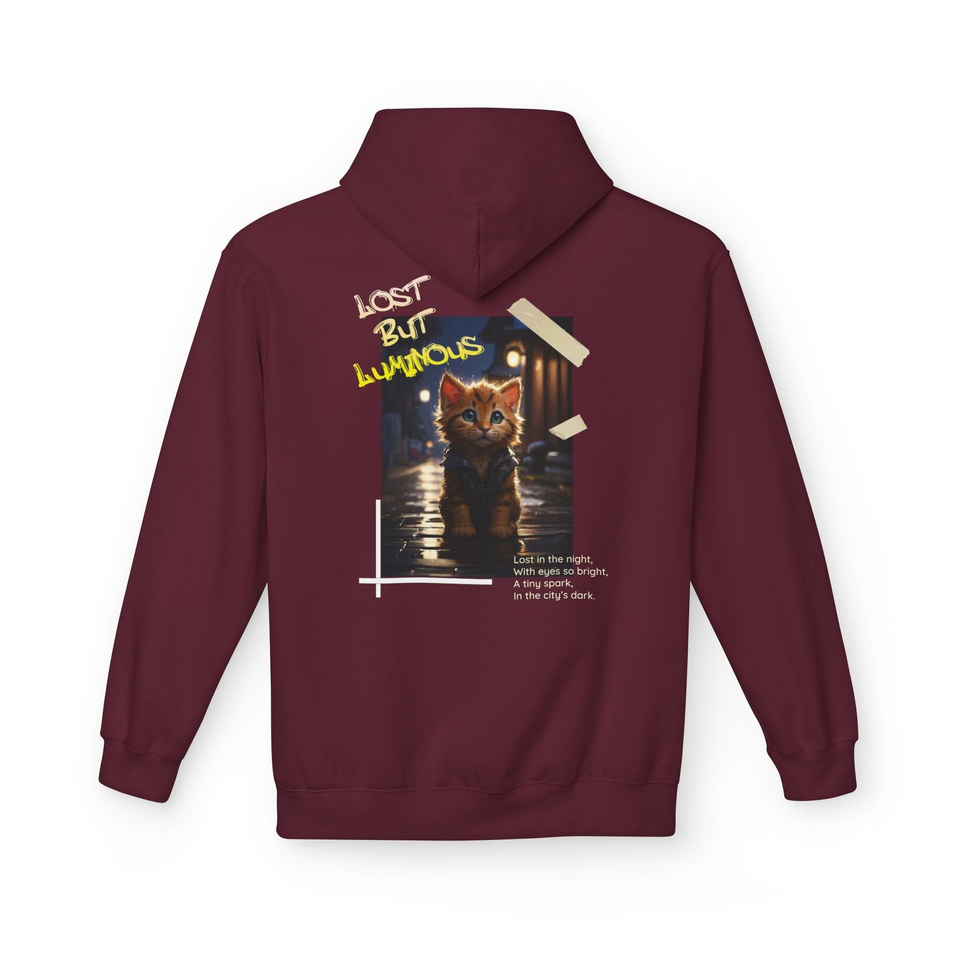 Hoodie with Cute Kitten in Rainy City Night Illustration - Hoodie