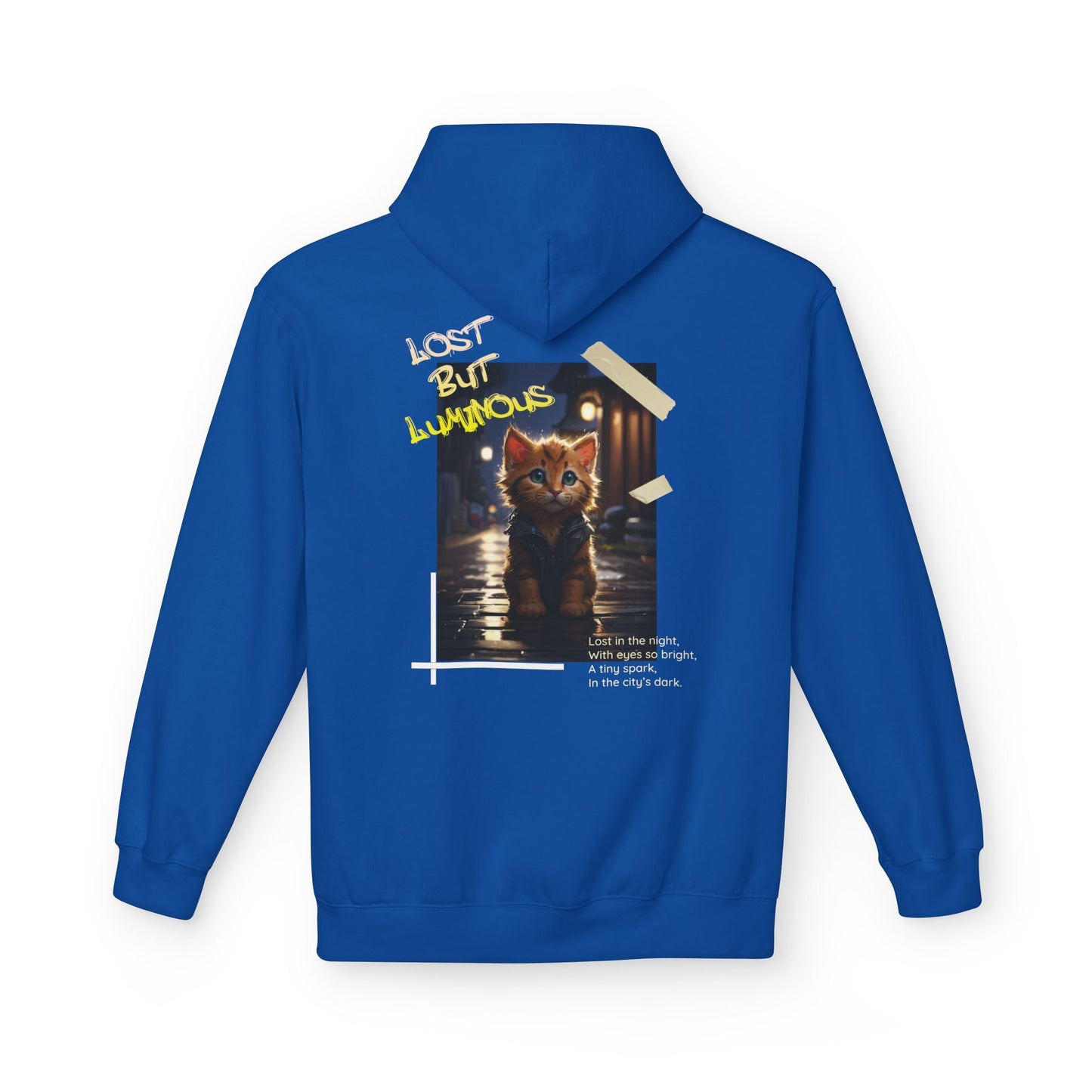 Hoodie with Cute Kitten in Rainy City Night Illustration - Hoodie