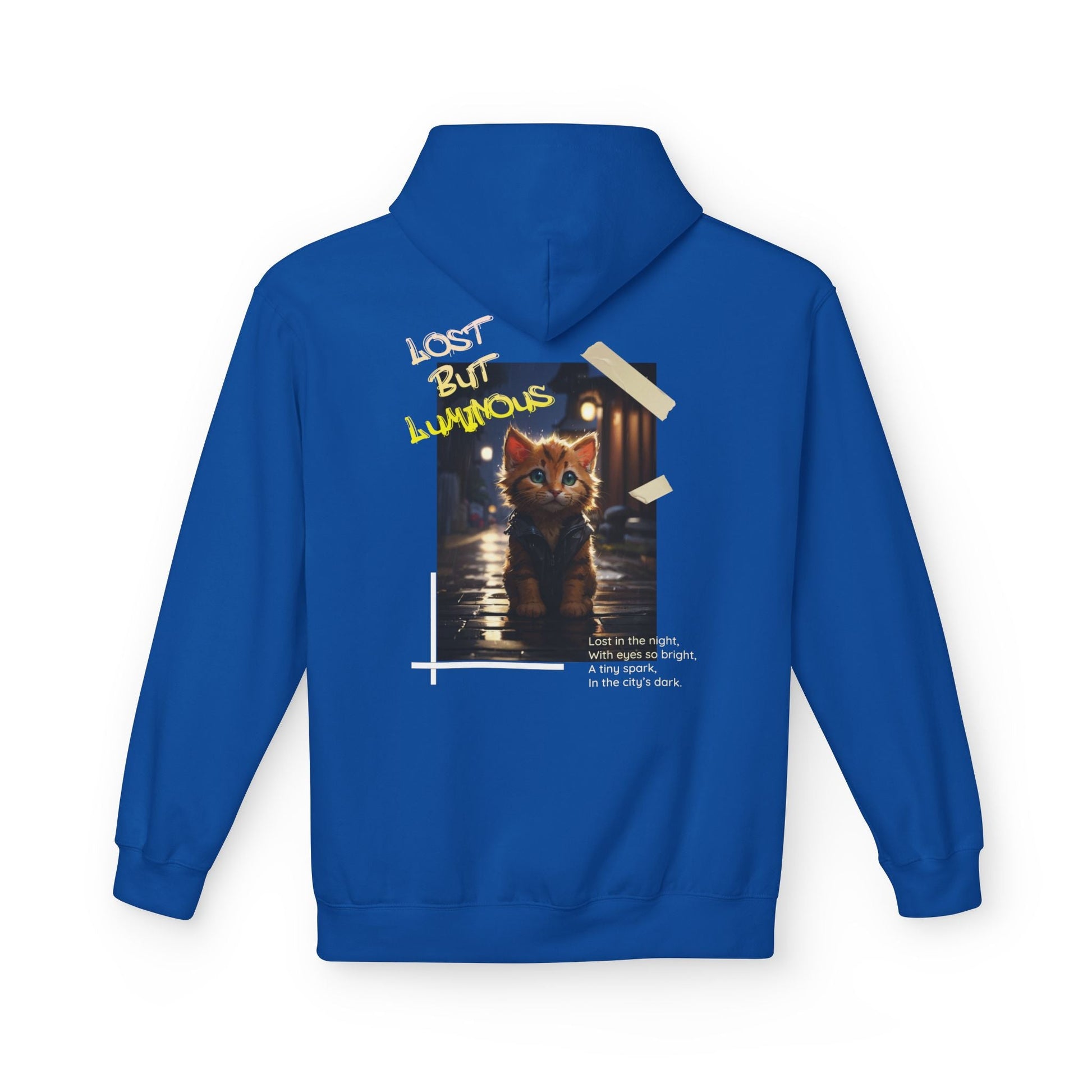 Hoodie with Cute Kitten in Rainy City Night Illustration - Hoodie