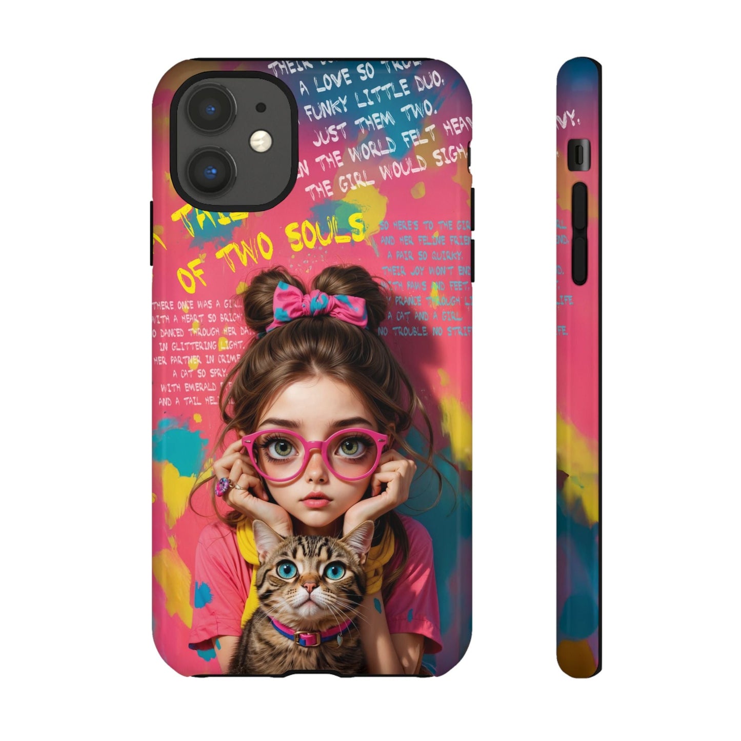 iPhone Cases - Cute Girl and Cat Street Art Style Design - iPhone 11 / Glossy - Phone Case