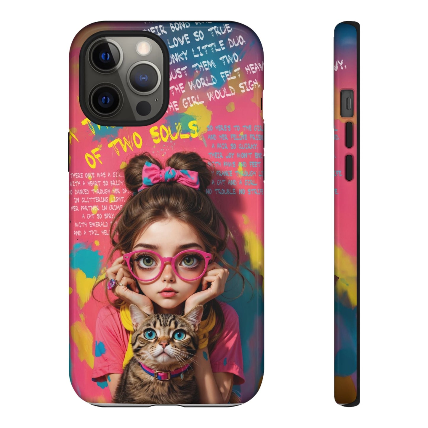 iPhone Cases - Cute Girl and Cat Street Art Style Design - iPhone 12 Pro Max / Glossy - Phone Case