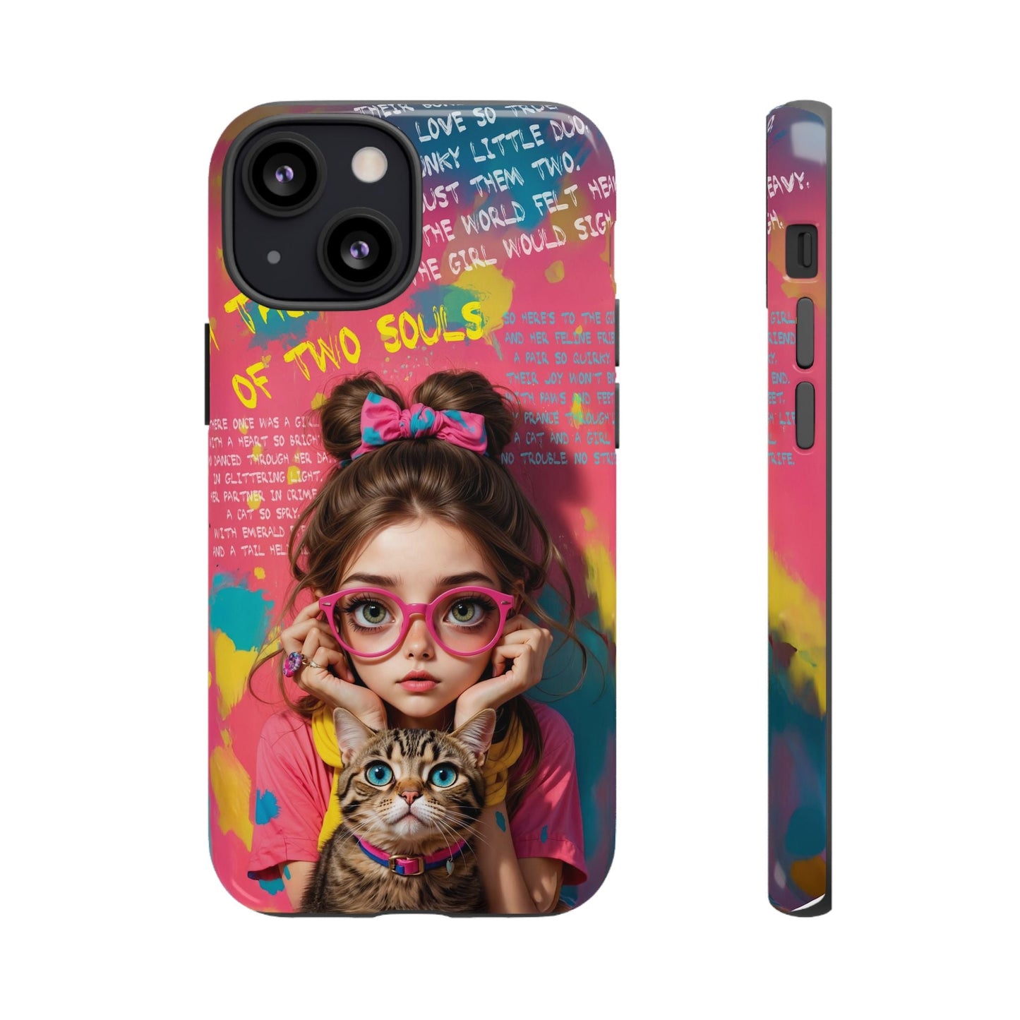iPhone Cases - Cute Girl and Cat Street Art Style Design - iPhone 13 Mini / Glossy - Phone Case